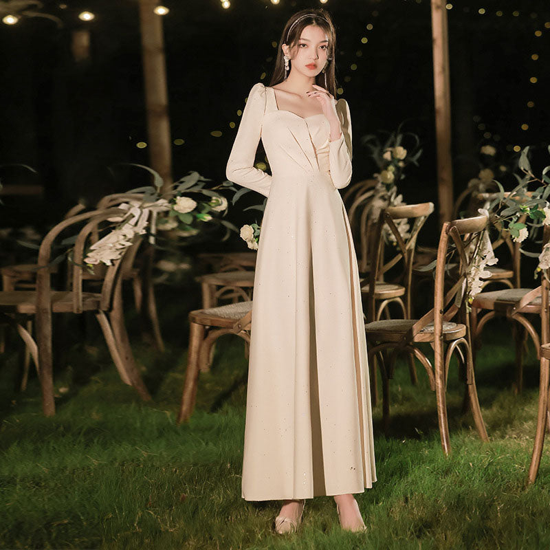 Satin Bridesmaid Dress Simple Long Evening Dress Formal Party Gown 529