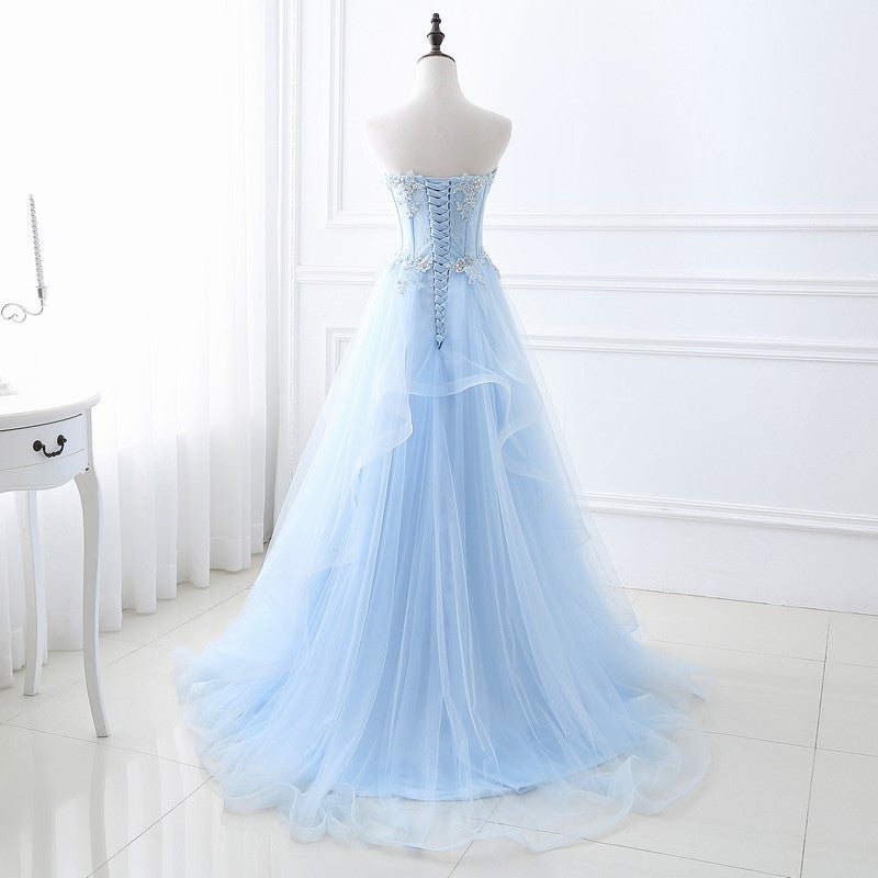 Baby Blue Strapless A Line Tulle Prom Dress Formal Party Dress 218 - JulyProm