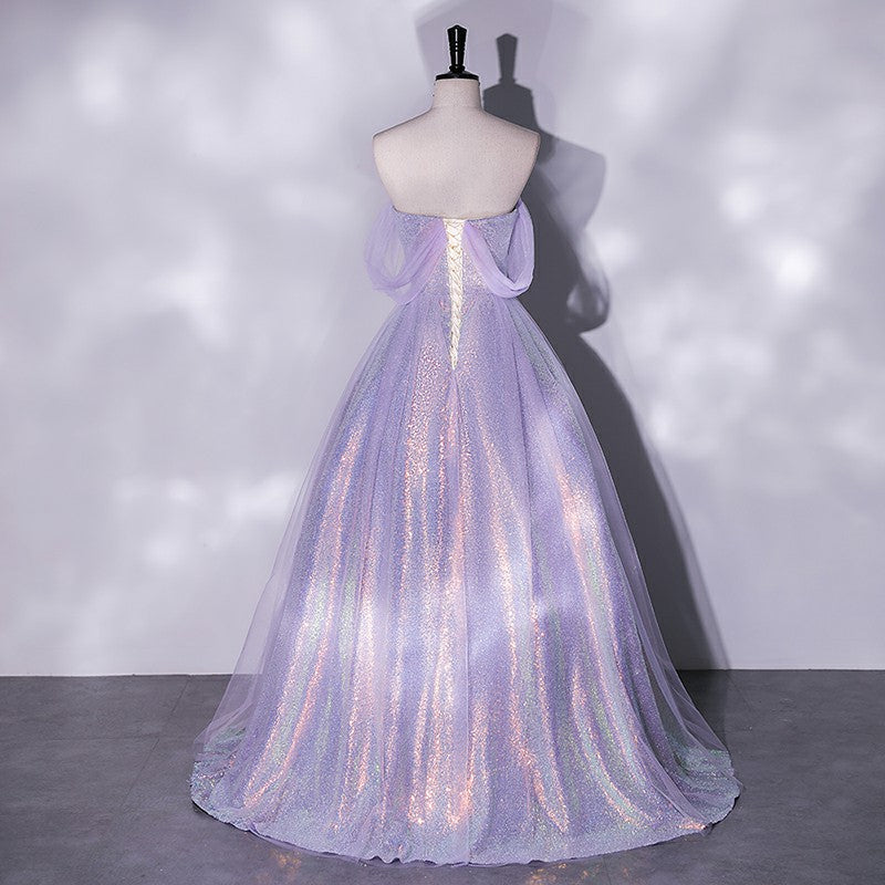 Lilac Off Shoulder A Line Shiny Prom Dress Formal Party Dress 222 - JulyProm