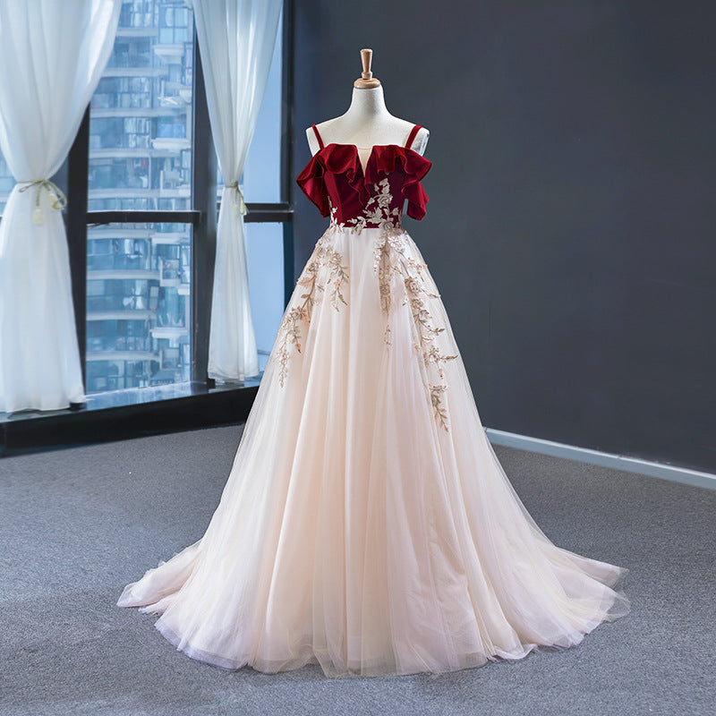 chinese dress ladies Light Pink Tassel Long Prom Dress A Line Formal Dress Evening Dress 124 –  JulyProm