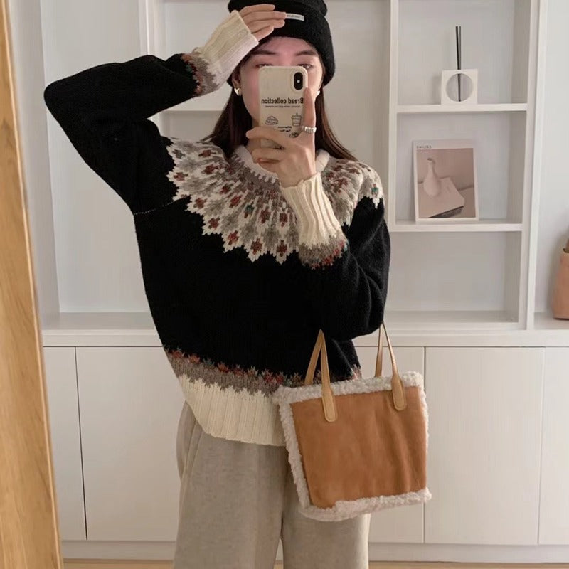 Retro Soft Pullover Sweater Loose Lazy Style Knitted Top 1952