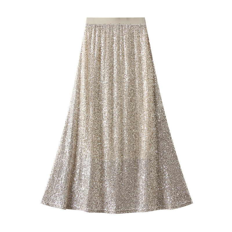 High Waist Sequined Midi Length Skirt 763