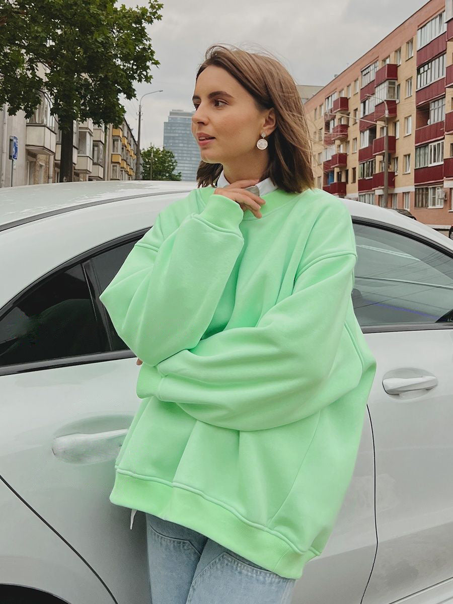 Round Neck Loose Sweatshirt Autumn and Winter Solid Color Oversize Pullover Sweatshirt 1939