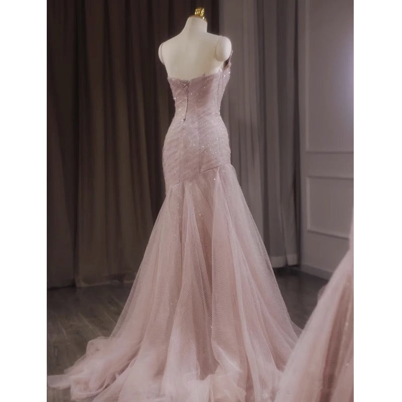 Robe de soirée sirène en tulle rose brillant, tenue de soirée de style féerique, 1964