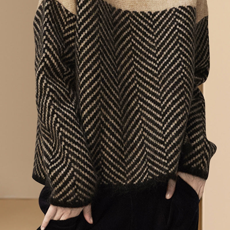 Spring and Autumn Turtleneck Loose Sweater Knitted Top 1901