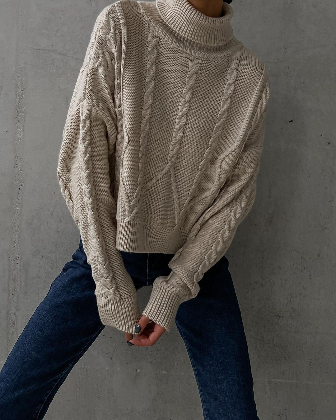 Casual Twist Turtleneck Long-sleeved Sweater Knitwear 1898