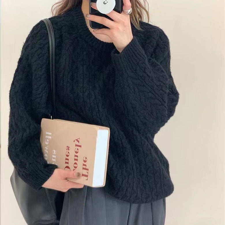 Winter Lazy Style Strickpullover Rundhals-Losepullover 1822