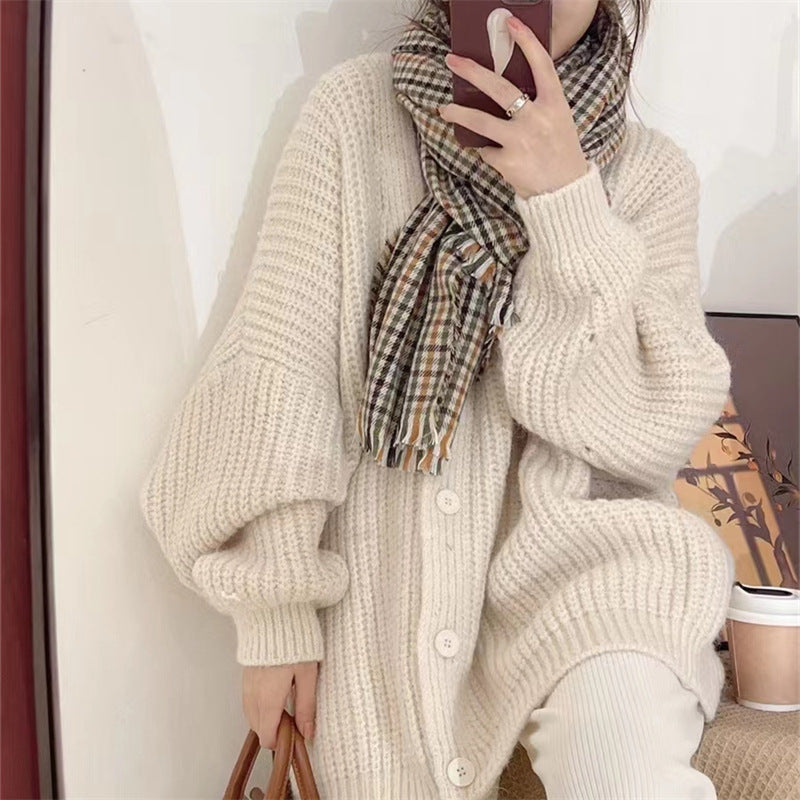 Long-sleeved Knitted Cardigan Spring and Autumn V-neck Loose Lazy Style Sweater Jacket 1731