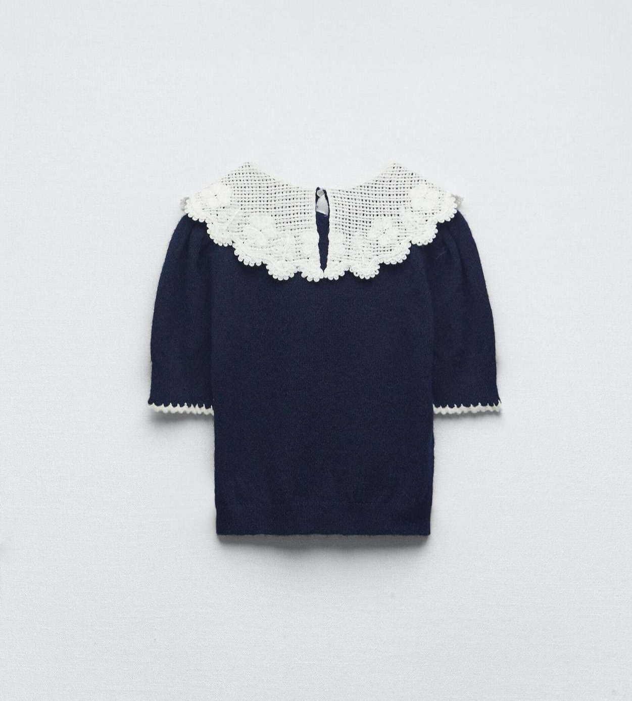 Summer Navy Sweet Bow Short Sleeves Round Neck Sweater Top 1484