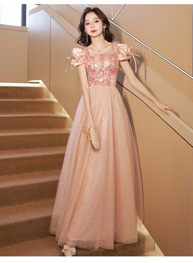 Light Pink Tassel Long Prom Dress A Line Formal Dress Evening Dress 124 –  JulyProm