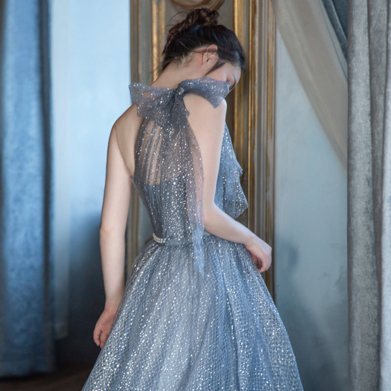 Robe de soirée longue à paillettes brillantes et asymétrique, robe de bal formelle 494