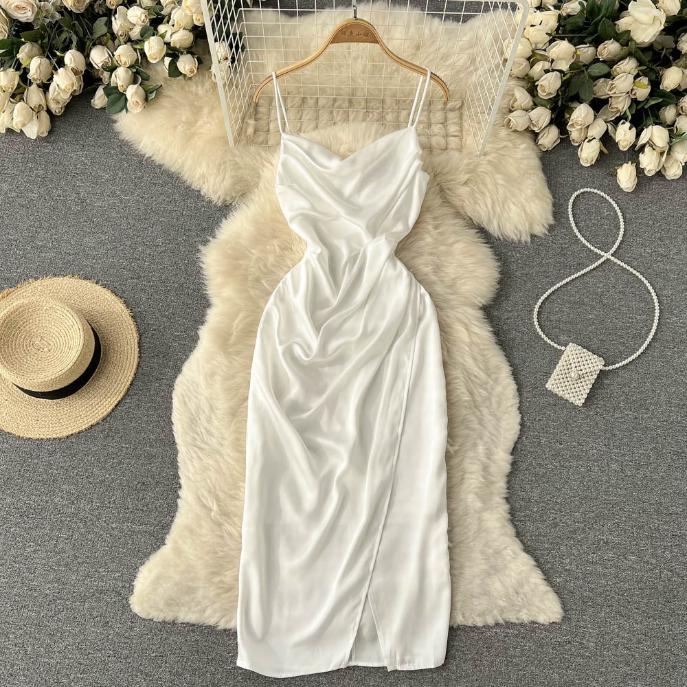 Robe de fée sexy fourreau avec fente et bretelles spaghetti 460