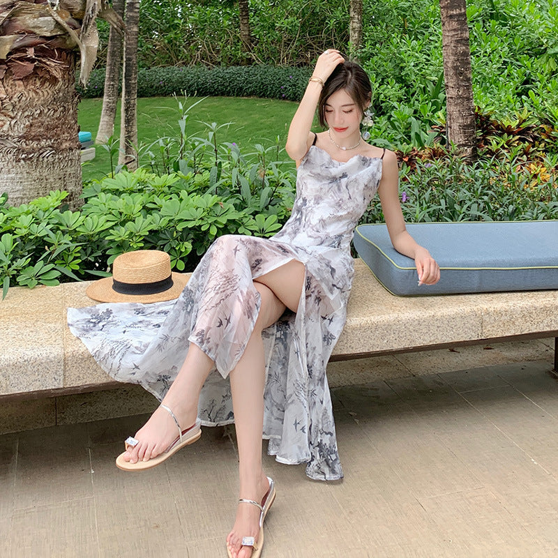 Frauen-Sommer-Spaghetti-Träger-Kleid Sexy rückenfreies Kleid 791