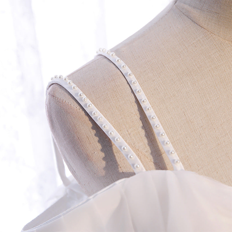 White Tulle Long Prom Dress A Line Simple Wedding Dress 201 - JulyProm