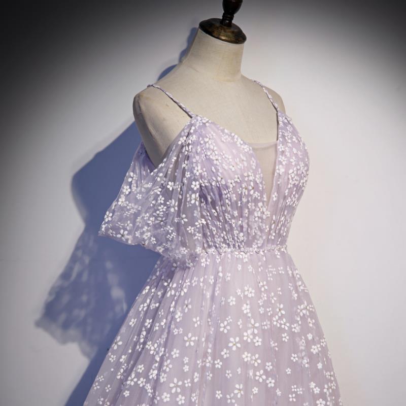 Cute Purple Tulle Prom Dress Off Shoulder Long Evening Dress Birthday Gown 229 - JulyProm