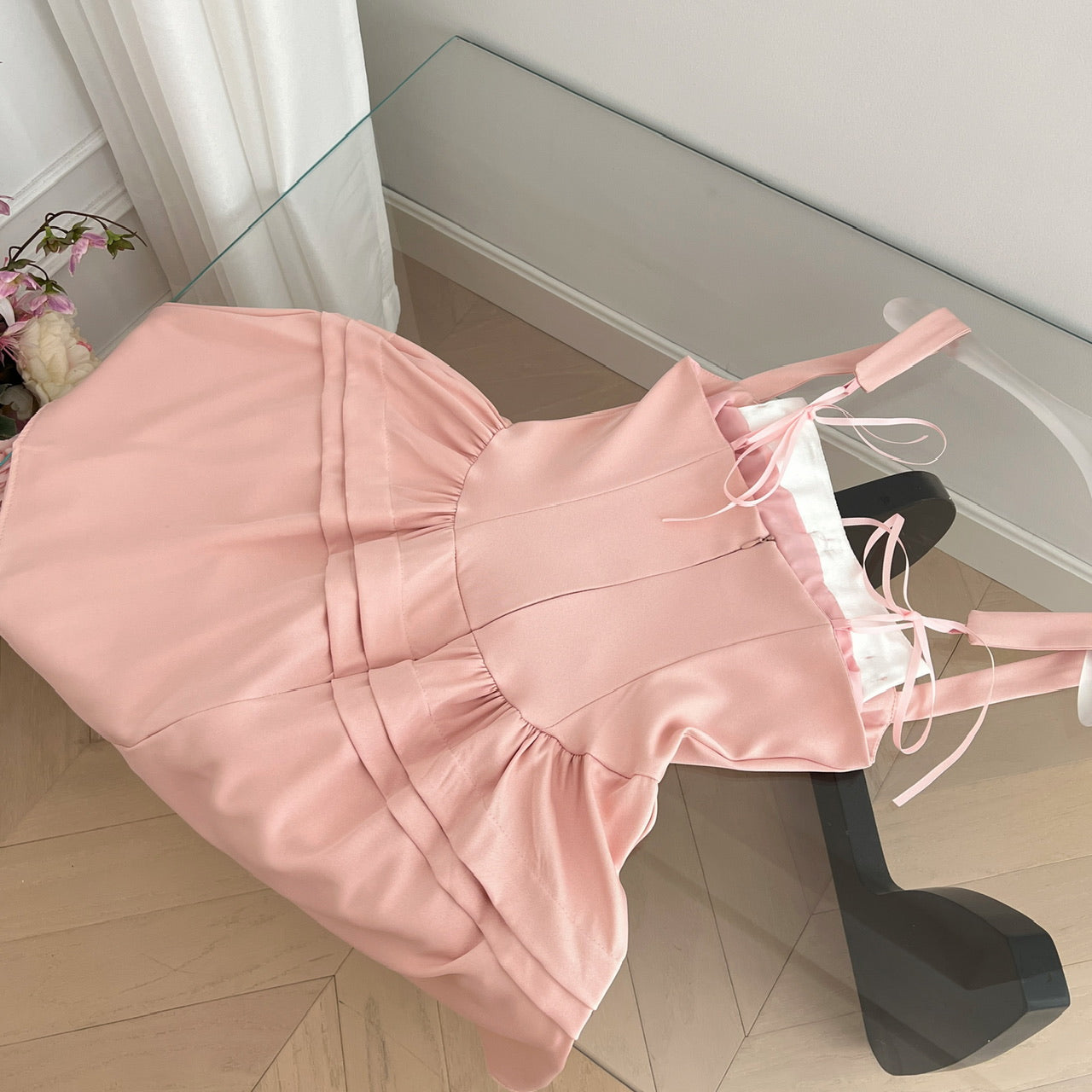 Pink Bow Sleeveless Short Homecoming Dress Birthday Dress L24