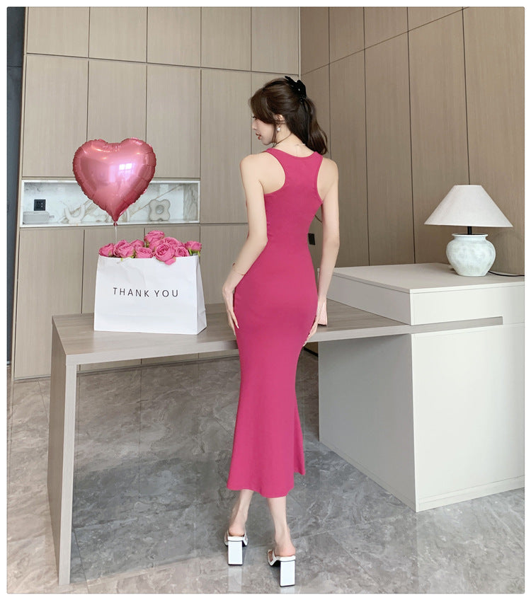 Hollow Strapless Knitted Dress Women Summer Sheath Long Skirt 1082