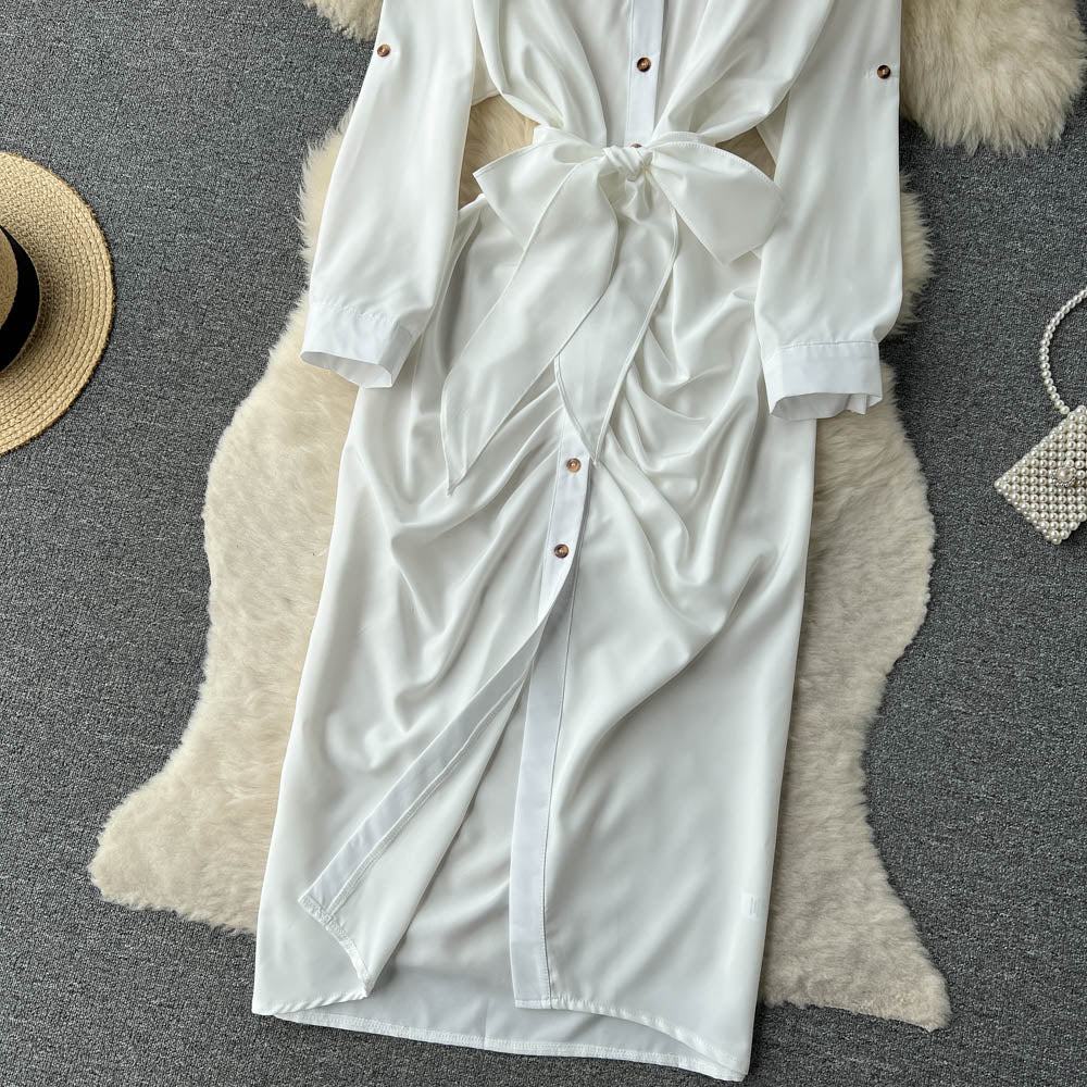 Women's Spring and Autumn New White Shirt Dress Long Skirt 481