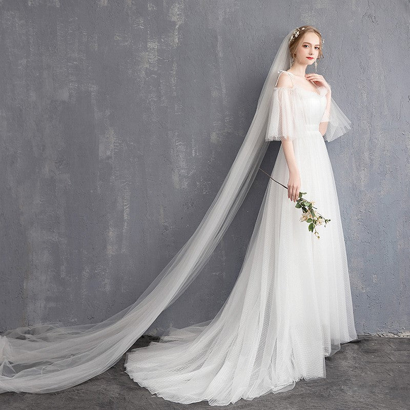 Sweetheart A Line Tulle Wedding Dress Spaghetti Strap Long Formal Gown with Train 309