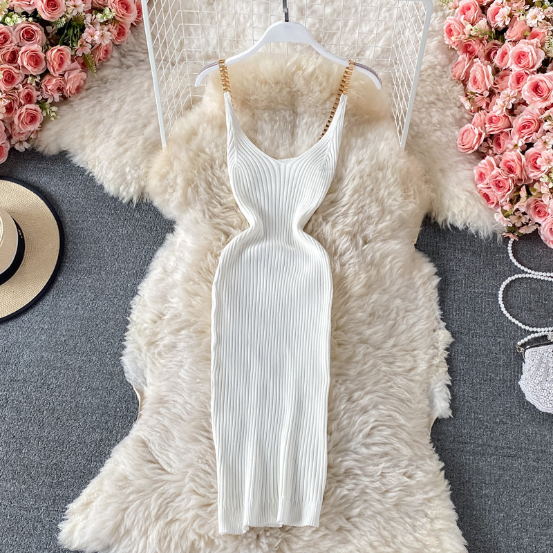 Robe fourreau tricotée à bretelles en chaîne, nouvelle collection été 2023, 435