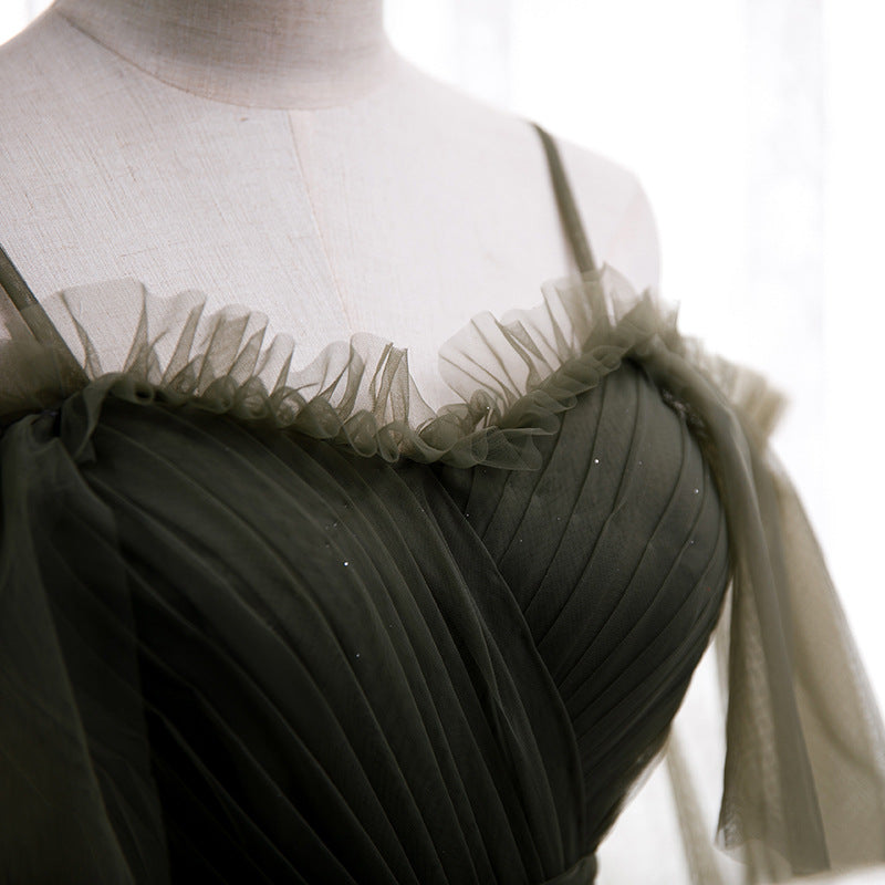 Dark Green Tulle Prom Dress A Line Evening Formal Party Dress 695