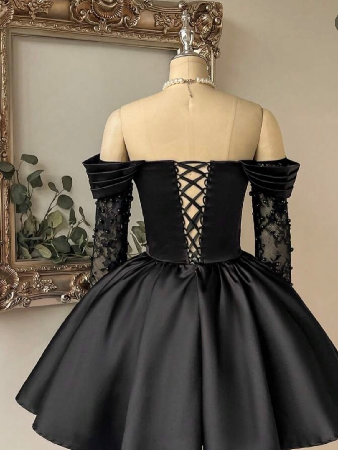 Off The Shoulder Black A Line Birthday Dress Short Homecoming Dress J11364