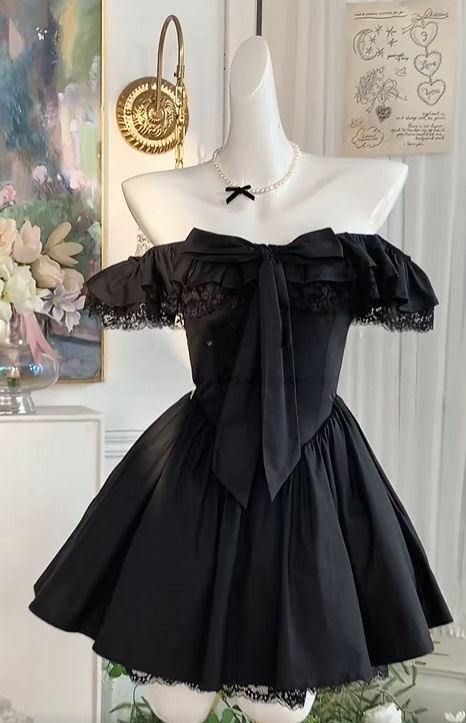 Off The Shoulder Black Birthday Dress Short Lace Homecoming Dress J10992