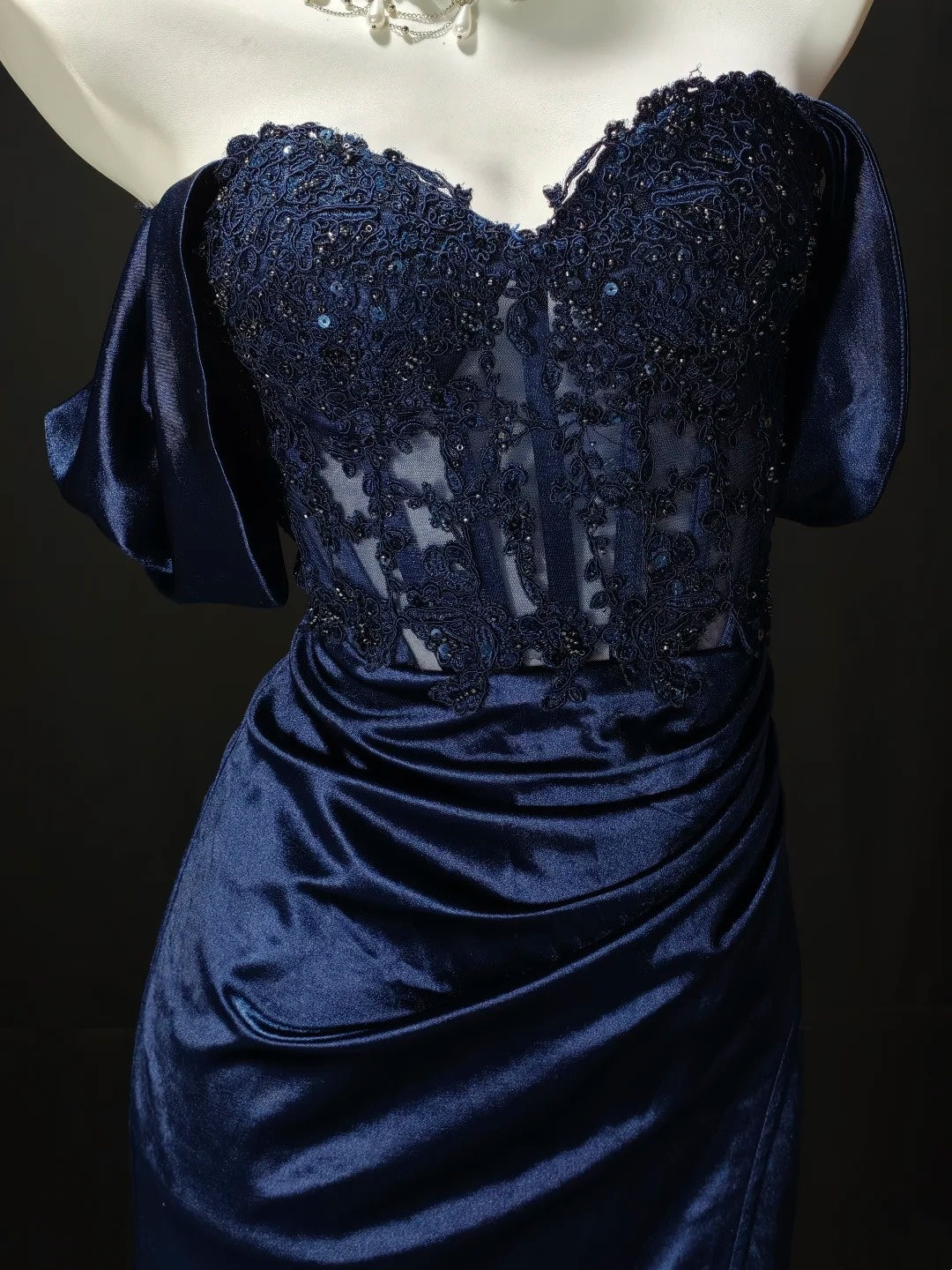 Trägerloses silbernes Vintage-Abendkleid, A-Linie, Geburtstagskleid J9370