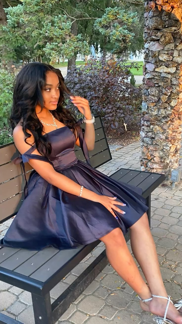 Off The Shoulder Navy Blue Satin Homecoming Dress J10482