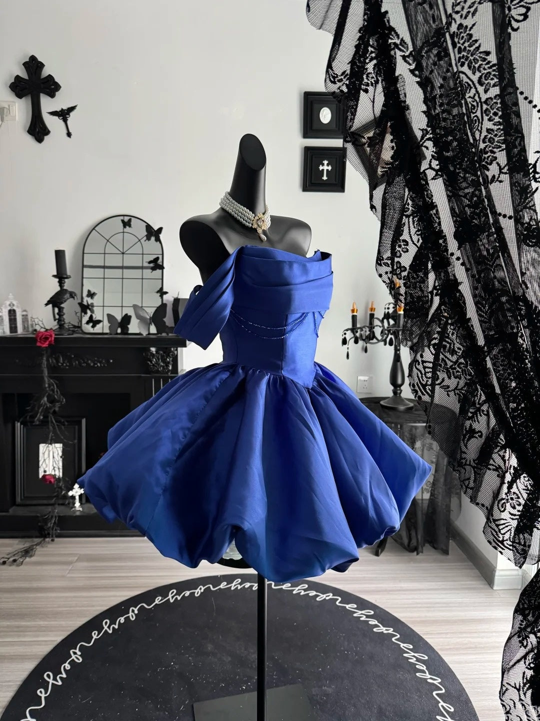 Robe de bal bustier violette en satin avec appliques, robe de soirée formelle J9413