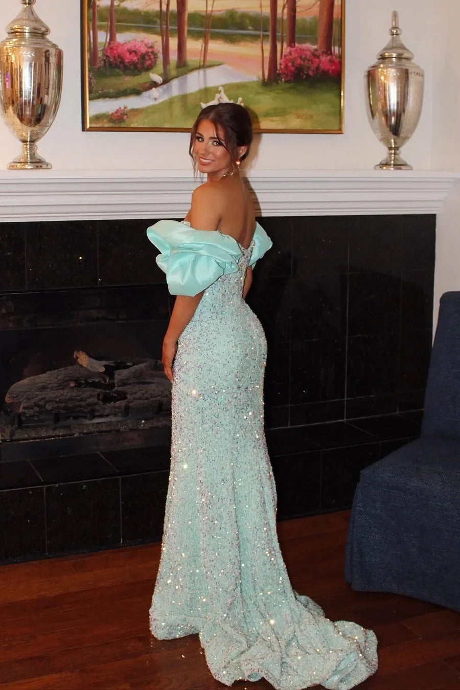 Off The Shoulder Sequin Mermaid Prom Dress Sexy Evening Dress J10034