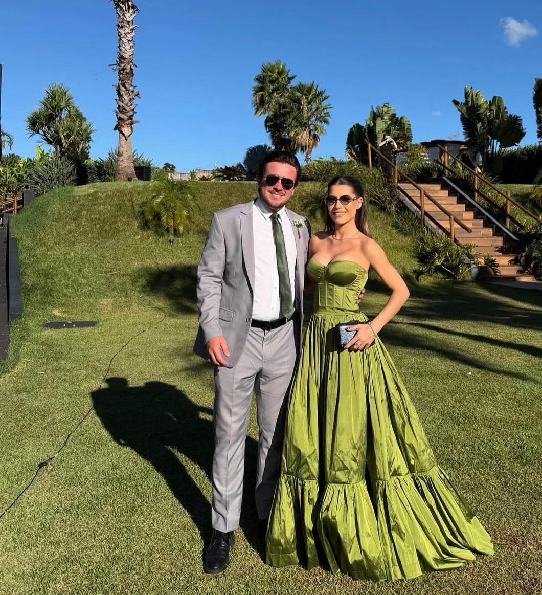 Olive Green Strapless A Line Prom Dress Formal Wedding Guest Dress J10424