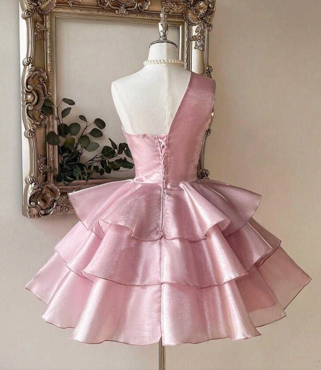 One Shoulder A Line Layered Pink Homecoming Dress J11354