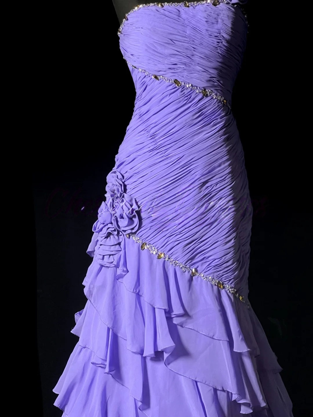 One Shoulder Lilac Layered Formal Prom Dress Chiffon Evening Gowns J10179