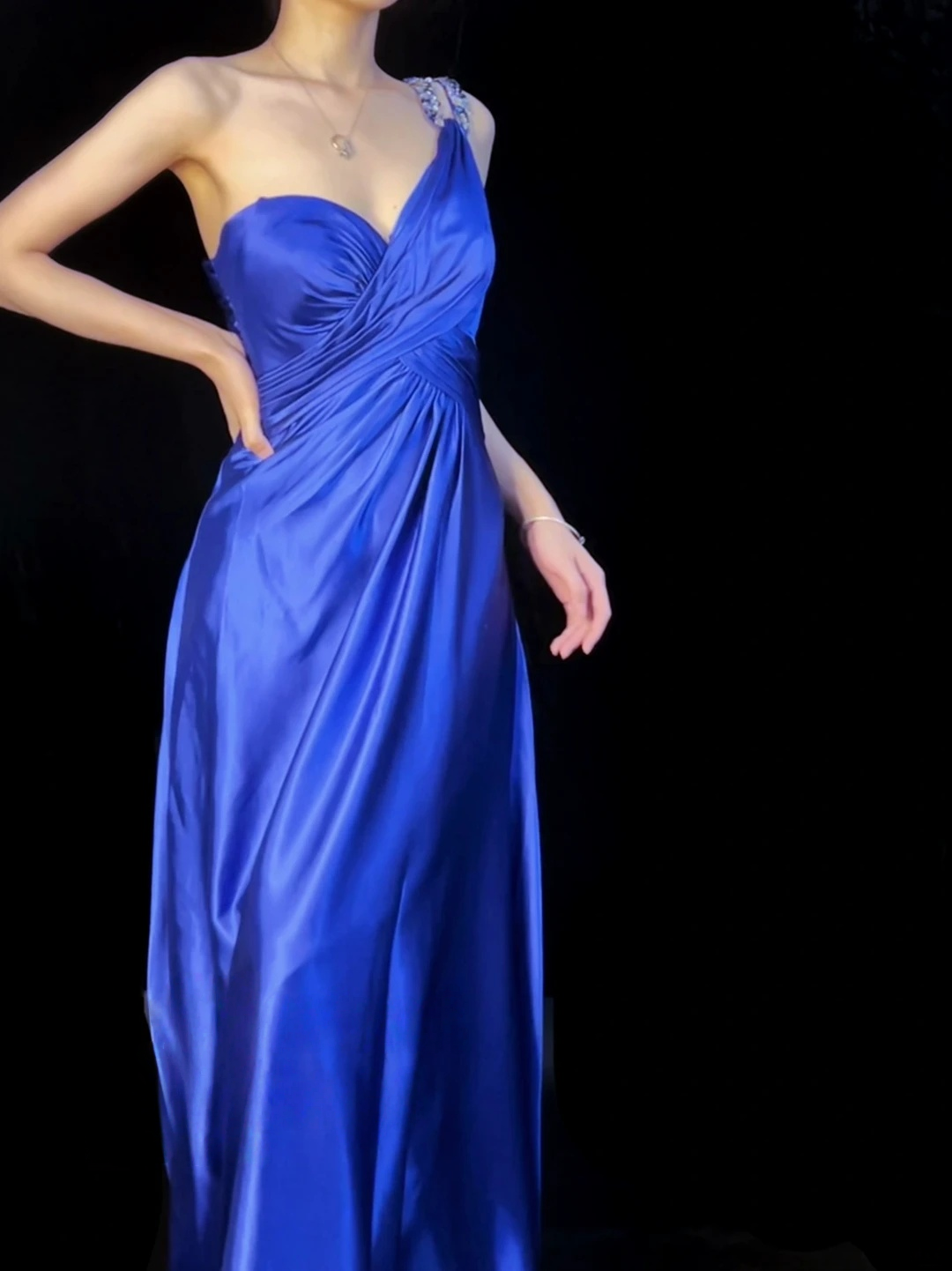 One Shoulder Royal Blue Formal Prom Dress Open Back Evening Gown J10155