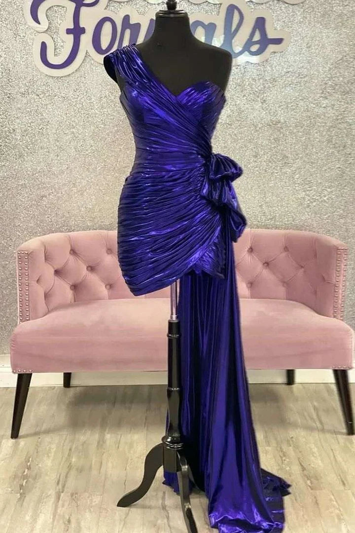 Robe de bal bustier violette en satin avec appliques, robe de soirée formelle J9413