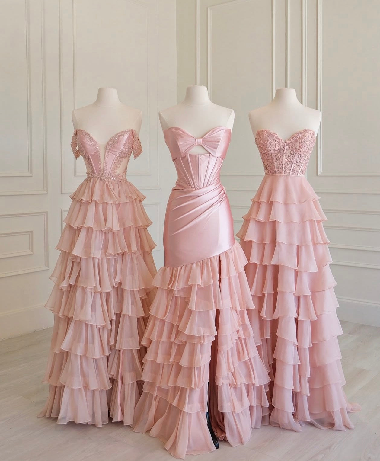 Pink Chiffon Layered Prom Dress With Slit J9925