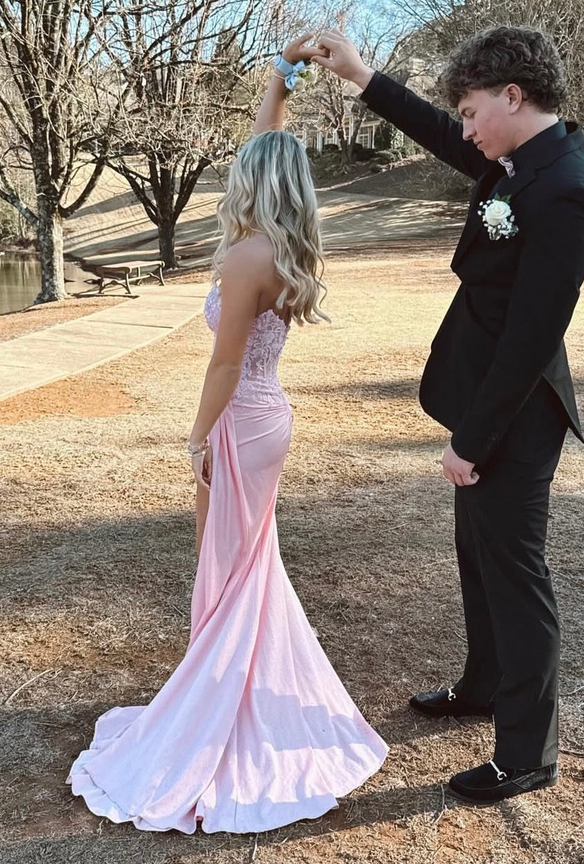 Pink Mermaid Prom Dress With Appliques Formal Evening Dress J10087