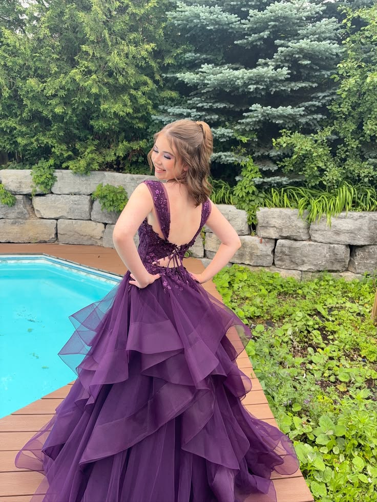 Robe de bal bustier violette en satin avec appliques, robe de soirée formelle J9413