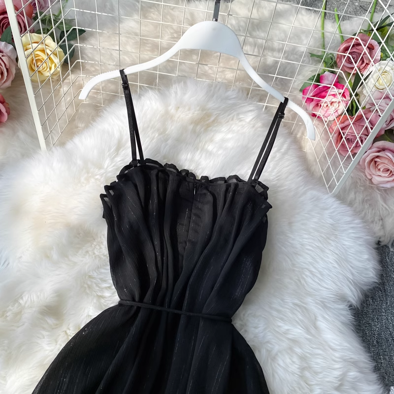 Retro-Fee-Kleid mit Spaghettiträgern, Sommer-Tüllrock 856