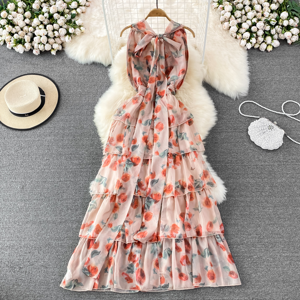 Sommerliches Blumenkleid, französisches Feenkleid, süßes A-Linien-Chiffonkleid 888