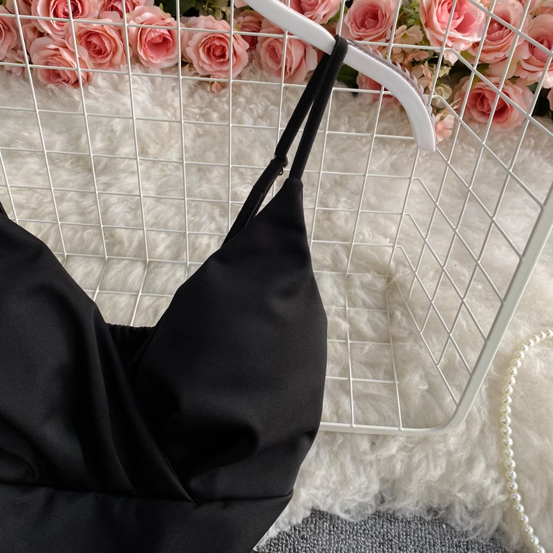 Sommerkleid mit hoher Taille, Spaghettiträgerrock, V-Ausschnitt, rückenfrei, Kleid 890