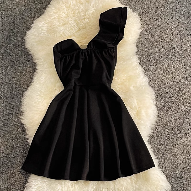 Summer Elegant A-Line Skirt One Shoulder Short Dress 898