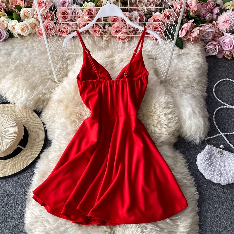 Summer V Neck Backless Skirt A Line Short Evening Dress 917