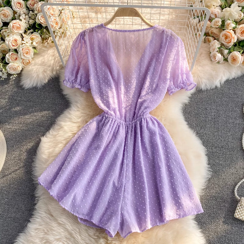 Chiffon-Overall mit V-Ausschnitt, Sommerrock, Hose 919