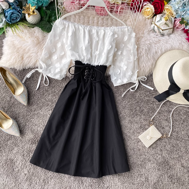 Chiffon Sheath Long-sleeved A-line Dress Summer Fairy Dress 959