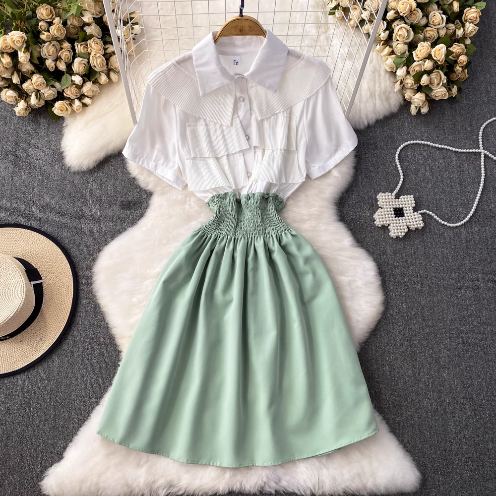 Summer Retro Sweet Short-sleeved Skirt Ruffled A-line Dress 966