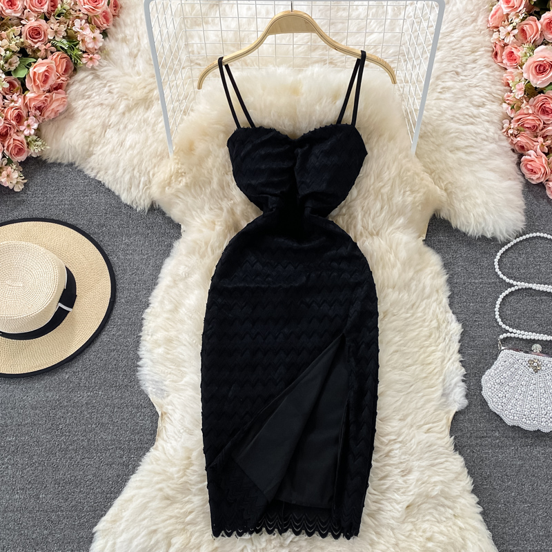 Mittellanges Spitzenkleid Eleganter Schlitzrock 983