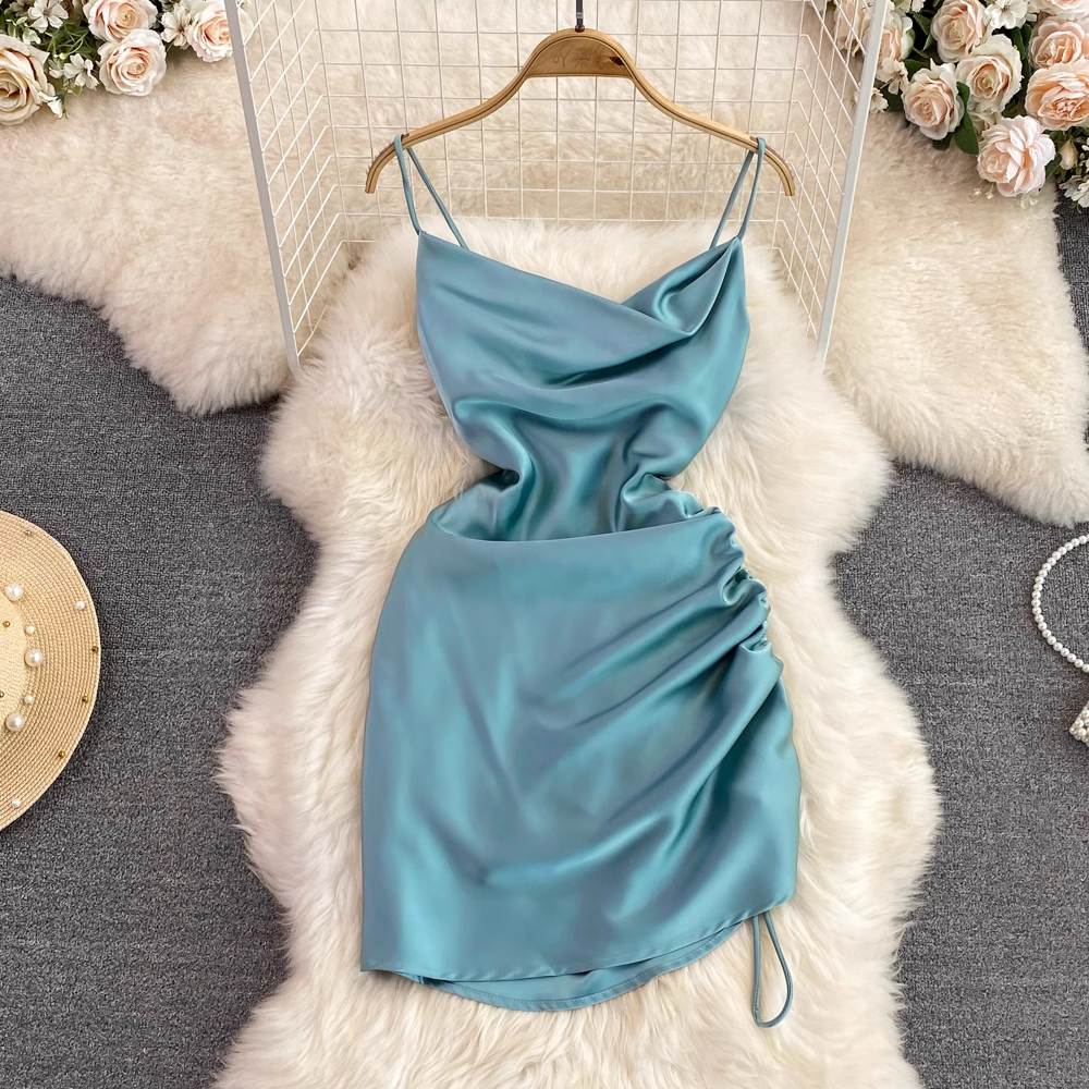 V-Ausschnitt Spaghettiträger Sommerkleid Kurzes Abendkleid A-Linie Kleid 989