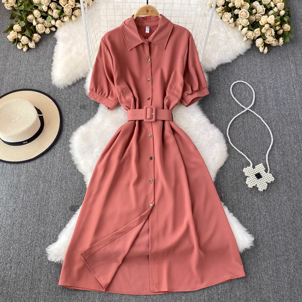 Summer Retro Short Sleeve A Line Shirt Dress 991